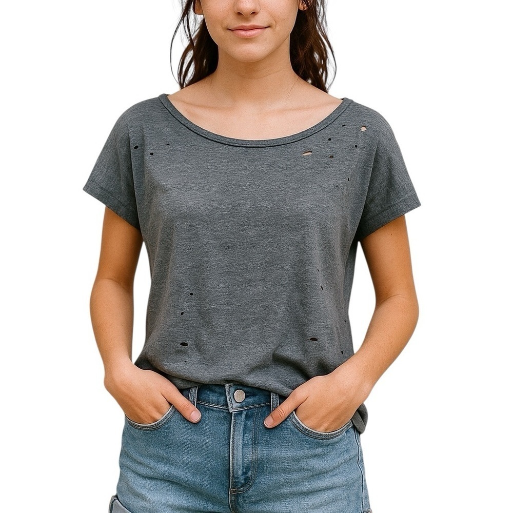 Express Small Gray Oversized Distressed Destroyed Casual Tshirt